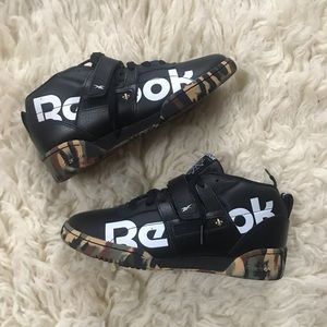 Reebok Black Leather High Top w/ Camouflage Sole